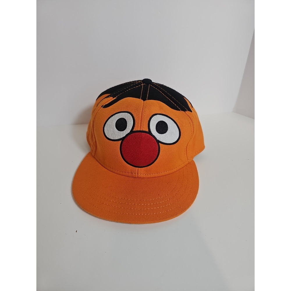 Vintage Sesame Street Ernie Hat Fitted Size 7 1/2 Orange Embroidered Wool Blend